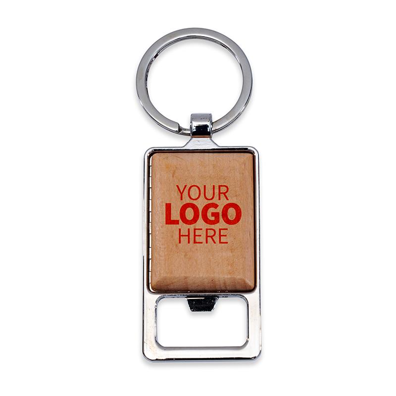 RECTANGULAR METAL KEYCHAIN WITH BAMBOO & OPENOR